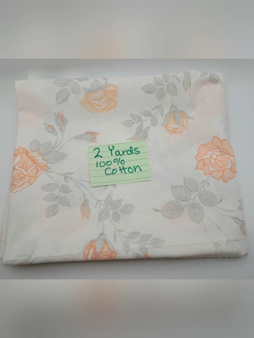 Vintage Floral 100% Cotton Fabric 2 Yards - Peach Roses on White 45in Wide